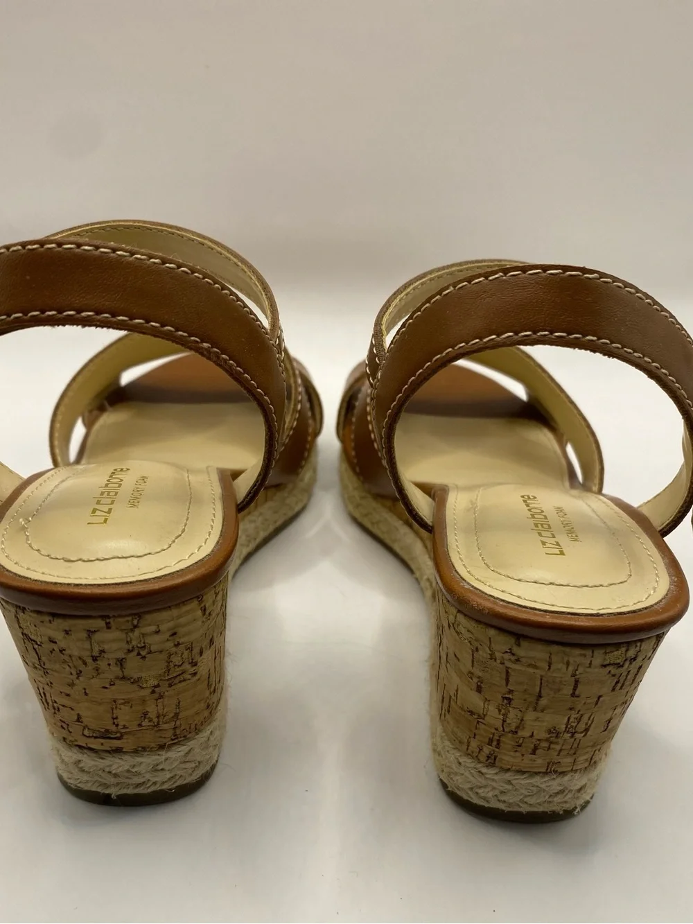 Liz Claiborne Majorca Brown Leather Espadrille Wedge Sandal Womens 6 Memory Foam